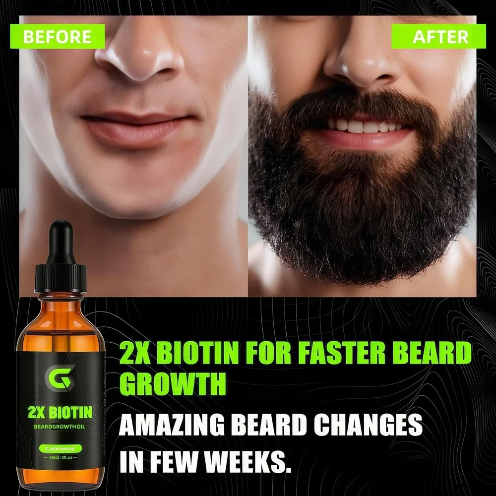 Biotin 2X Beard Growth Oil Men Natural Organic Standard‎ Size One New Retro